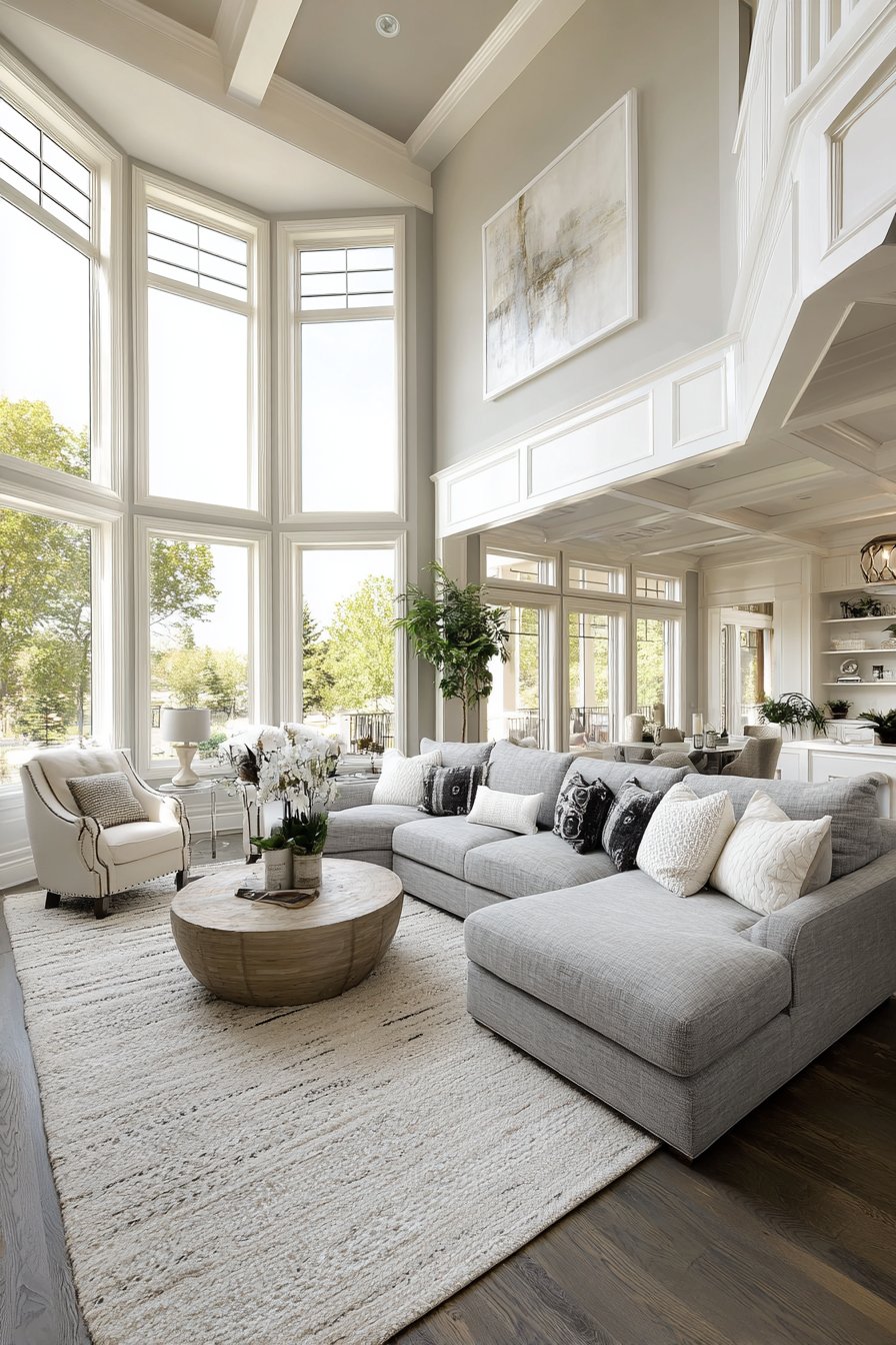 600-square-foot living room with distinct seating zones