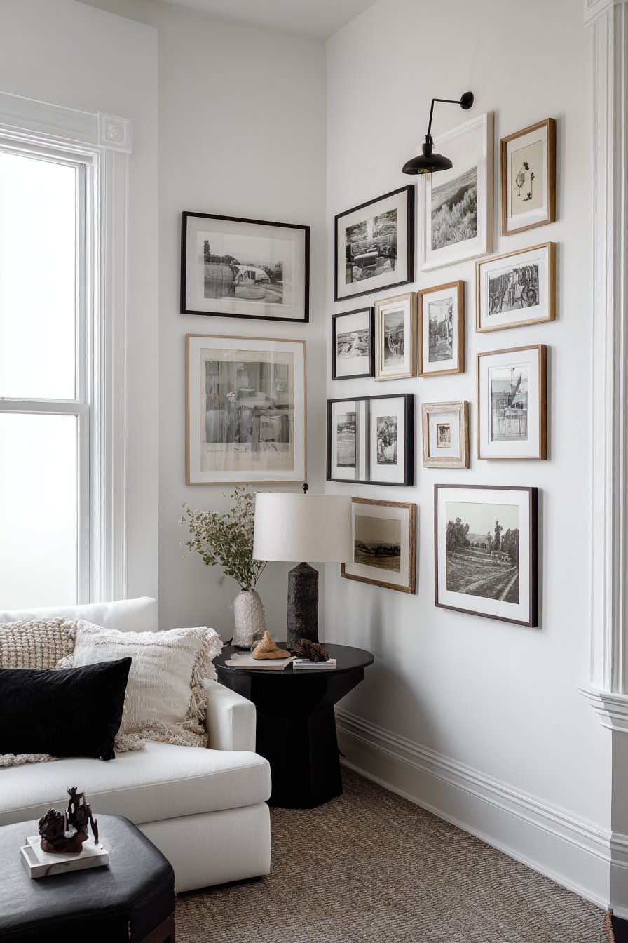 Gallery wall wrapping around corner