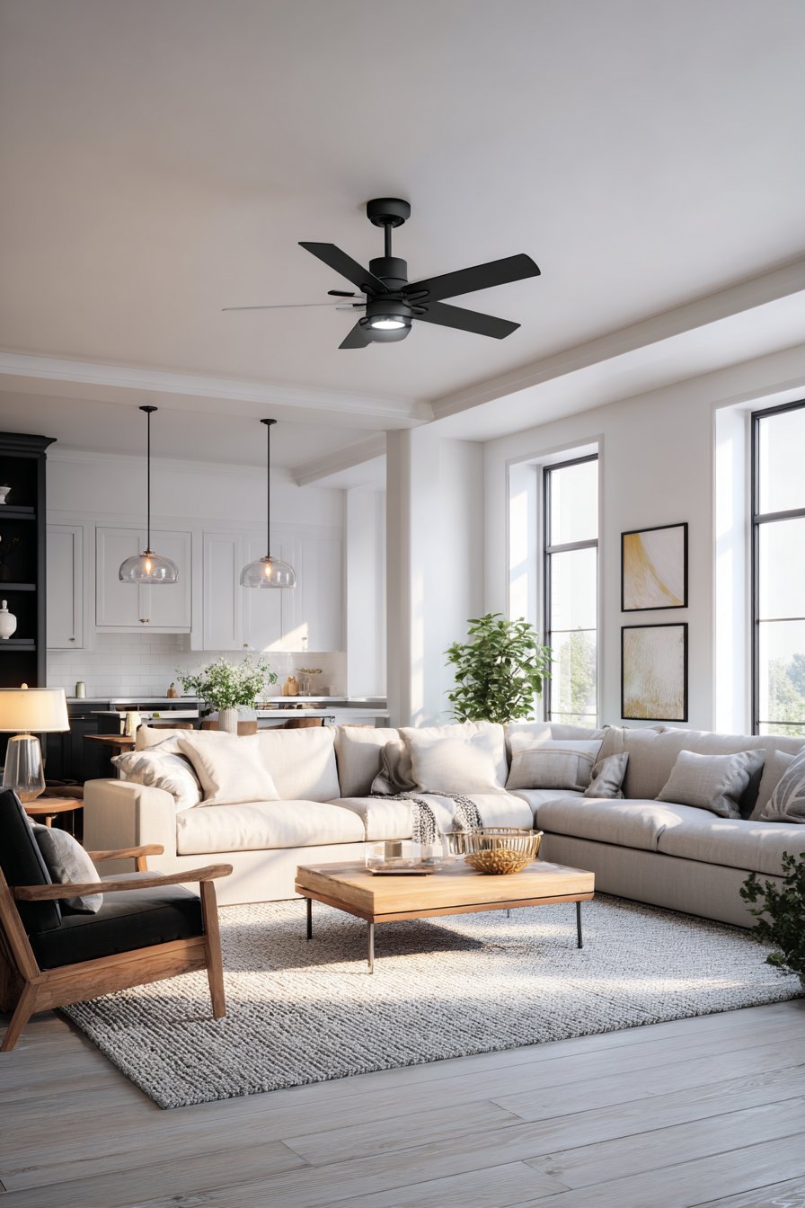 Matte black ceiling fan with integrated LED