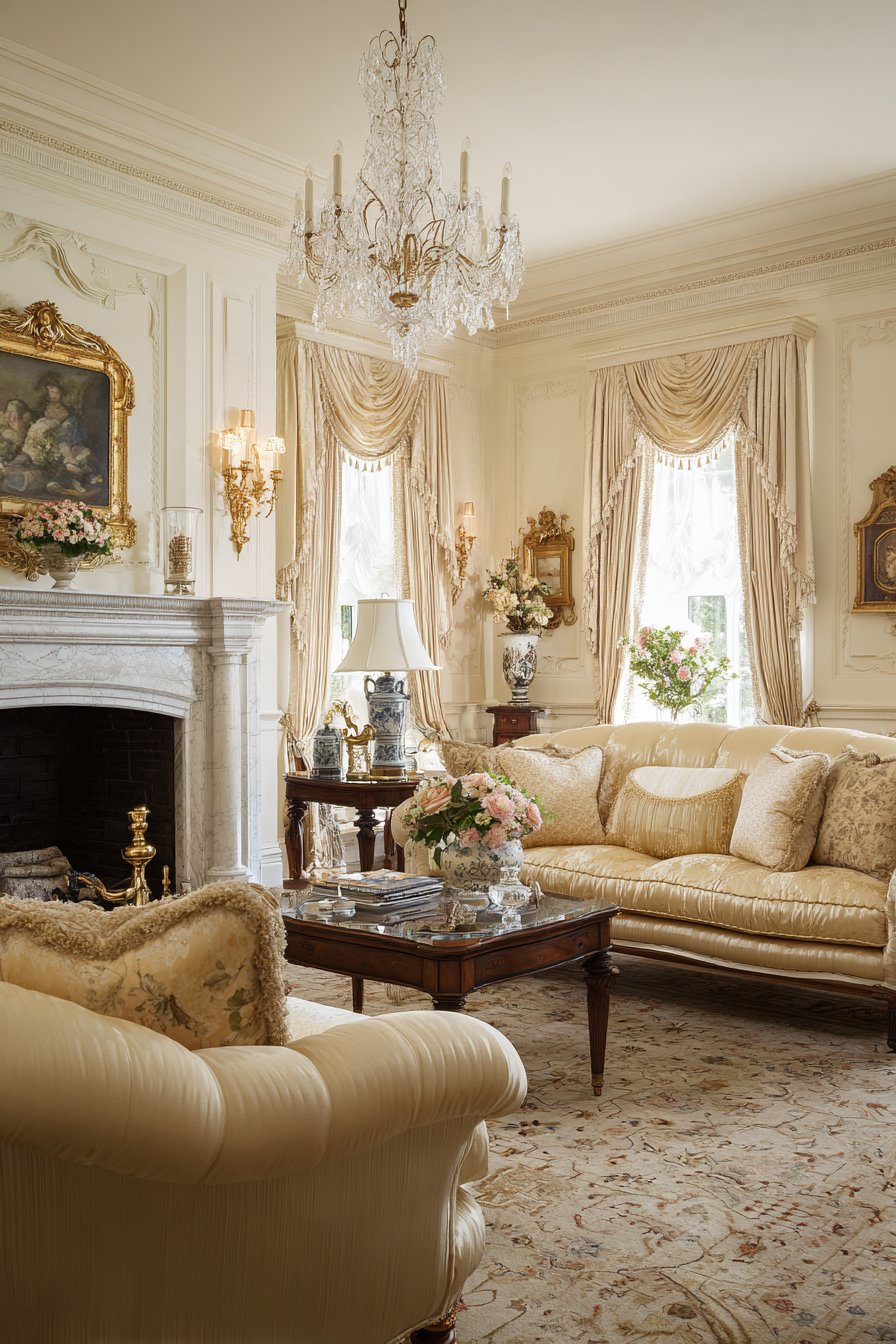 Chippendale sofas in pale yellow silk