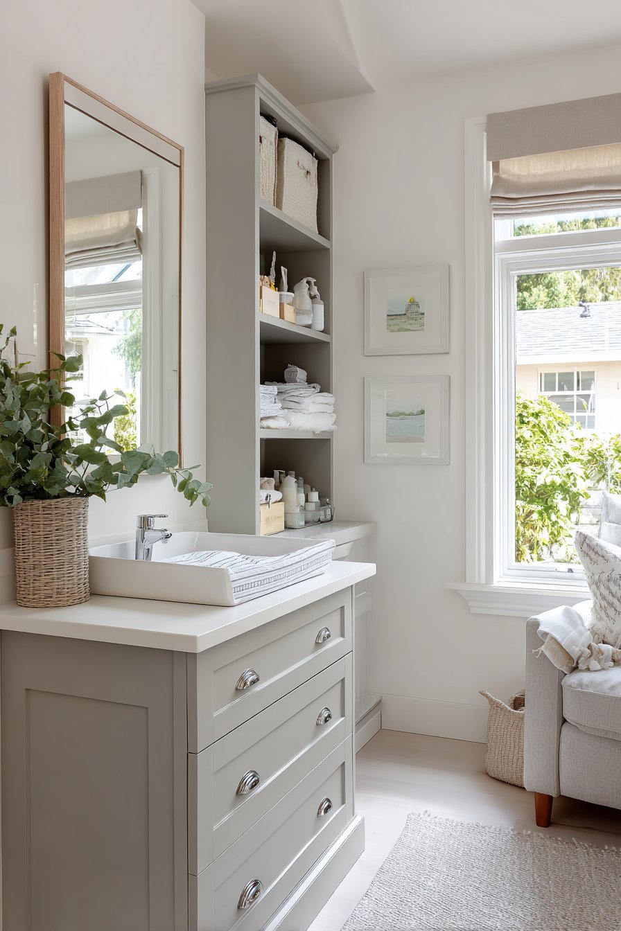 Changing station with basin in nursery corner
