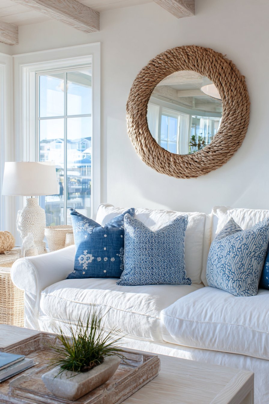 Natural jute rope-wrapped round mirror