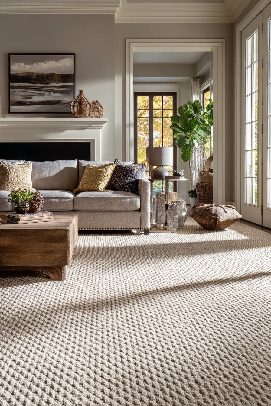 Raised loop pattern carpet in neutral beige