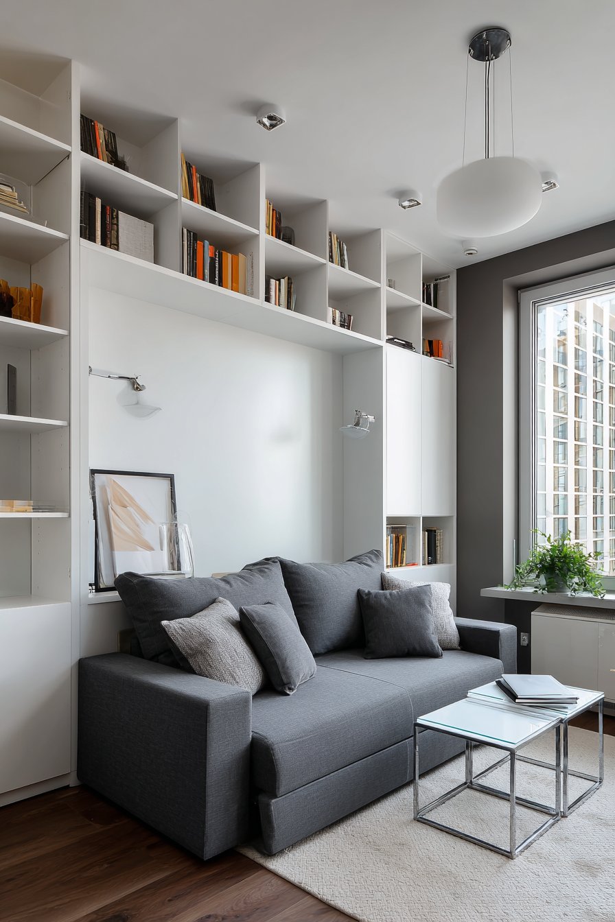 Small apartment with multifunctional furniture and storage solutions