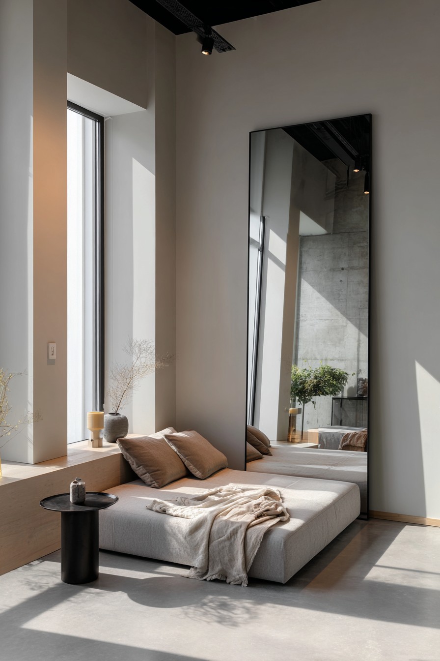Tall full-length mirror with ultra-thin black frame