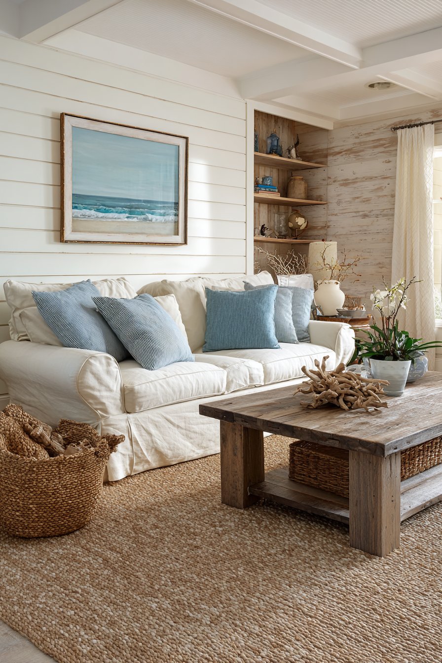 Weathered brown wood with sisal and driftwood