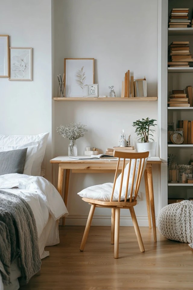 White walls with light wood and minimal decor