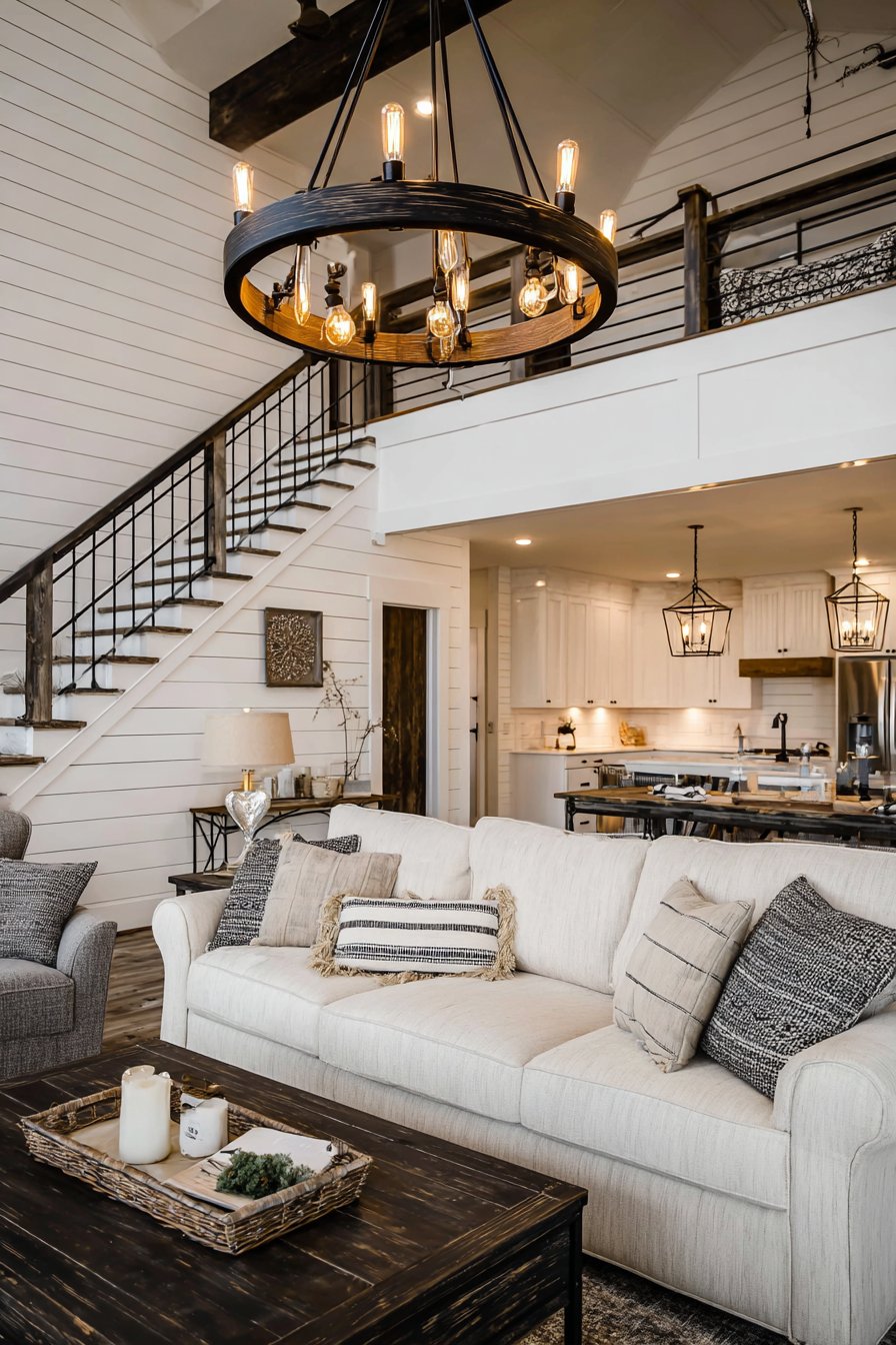 Farmhouse wagon wheel chandelier with Edison bulbs