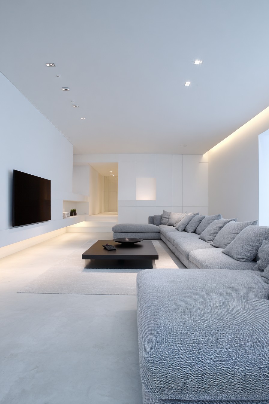 White storage wall with invisible seams and mechanisms