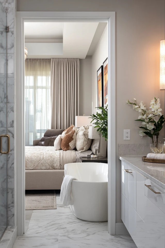 Floor-to-ceiling upholstered panel or bold wallpaper