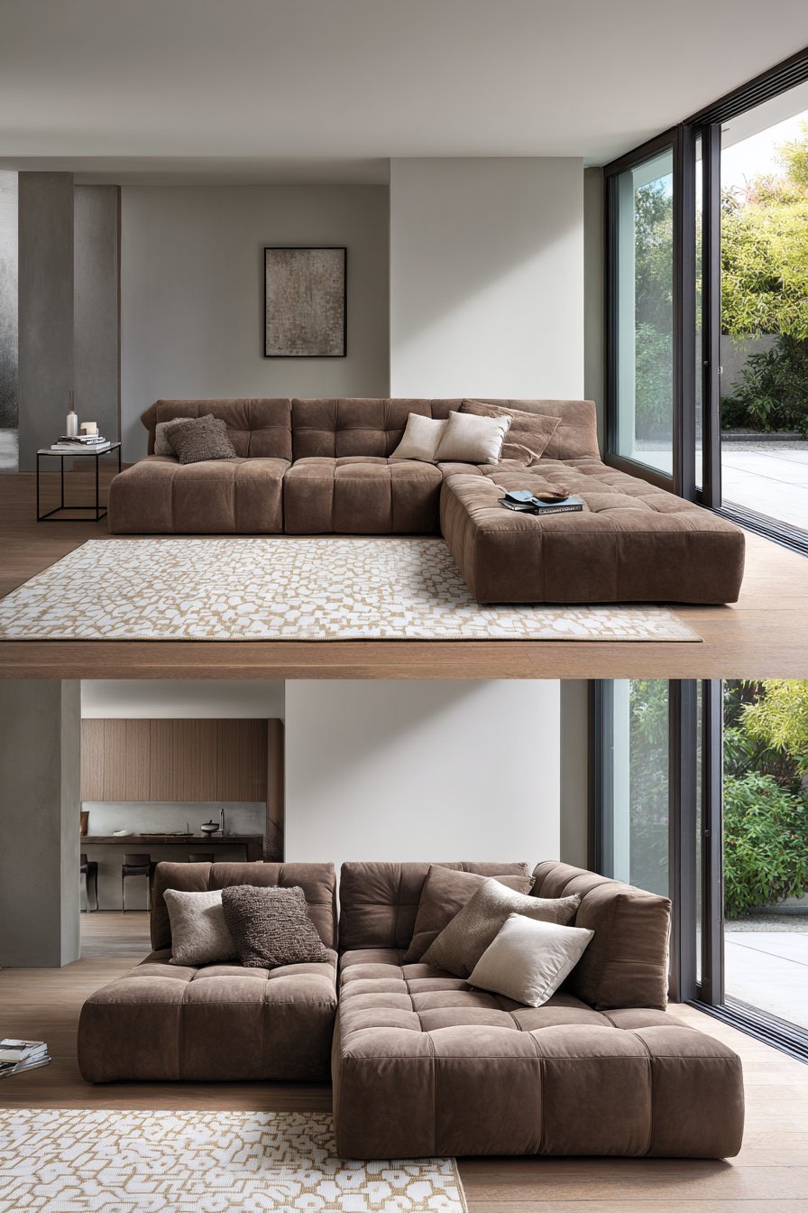 Modular taupe brown sectional with chaise