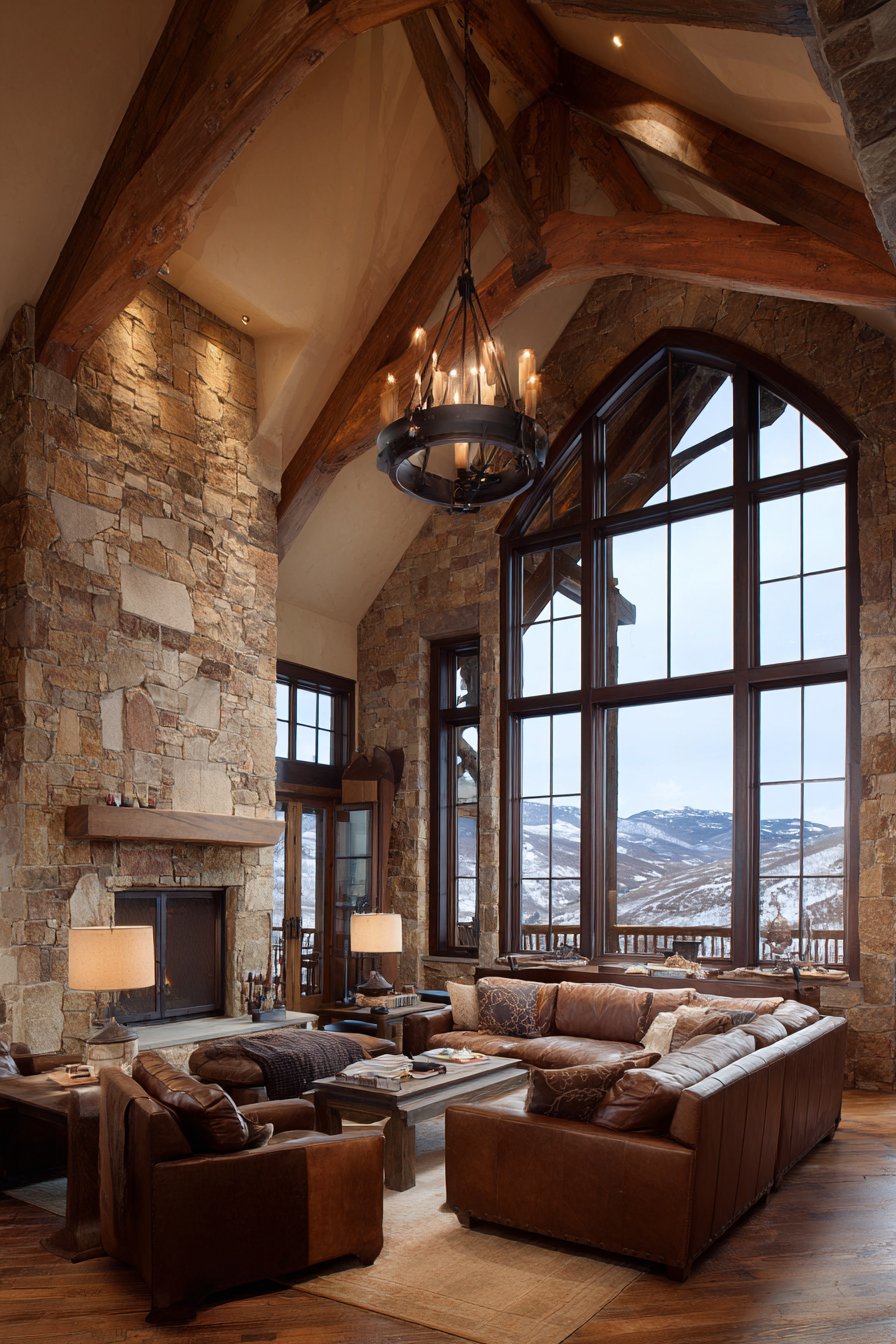 550-square-foot great room with exposed beams
