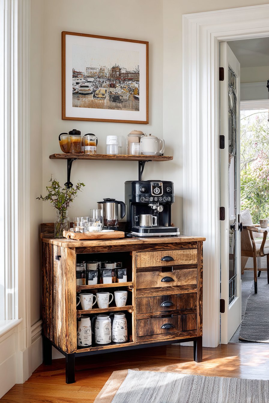 Credenza coffee bar in corner