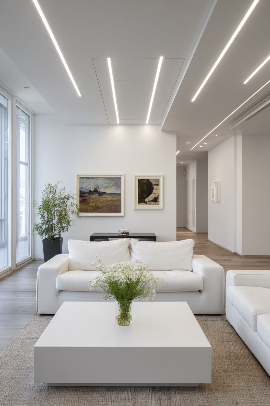 Rectangular LED panels flush-mounted in ceiling