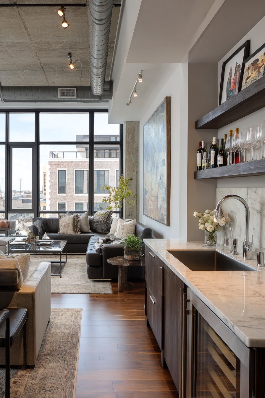 Commercial prep sink in modern loft bar