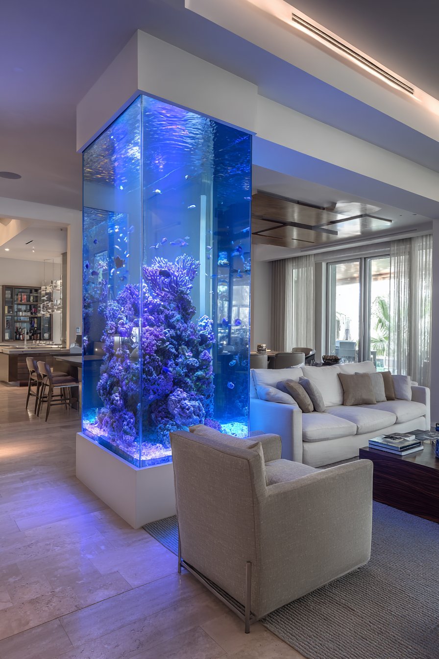 Floor-to-ceiling custom aquarium room divider