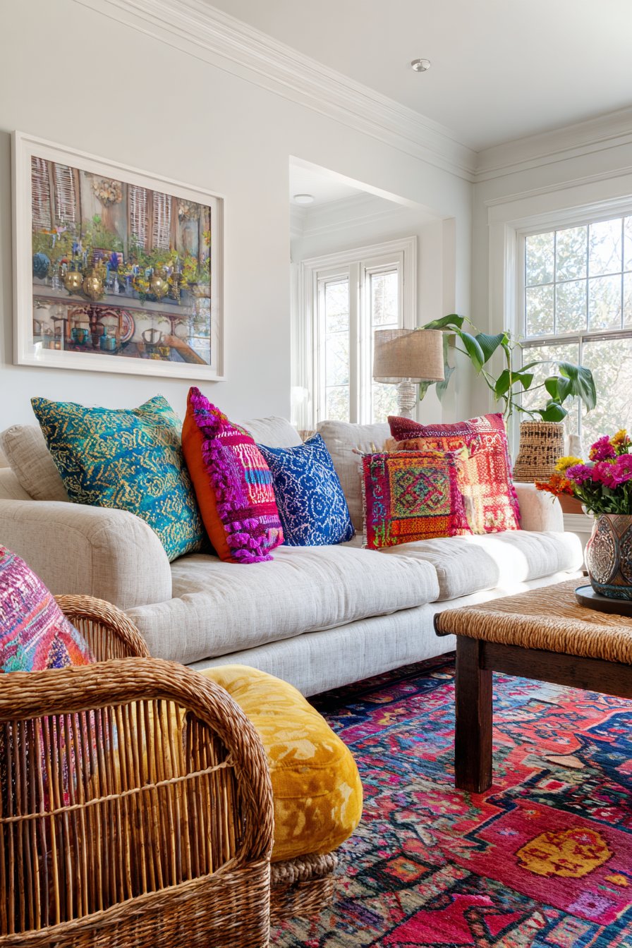 Turkish kilim with Indian prints and Mexican embroidery