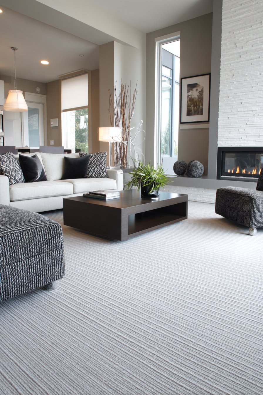 Charcoal carpet with intentional stripe from pile direction