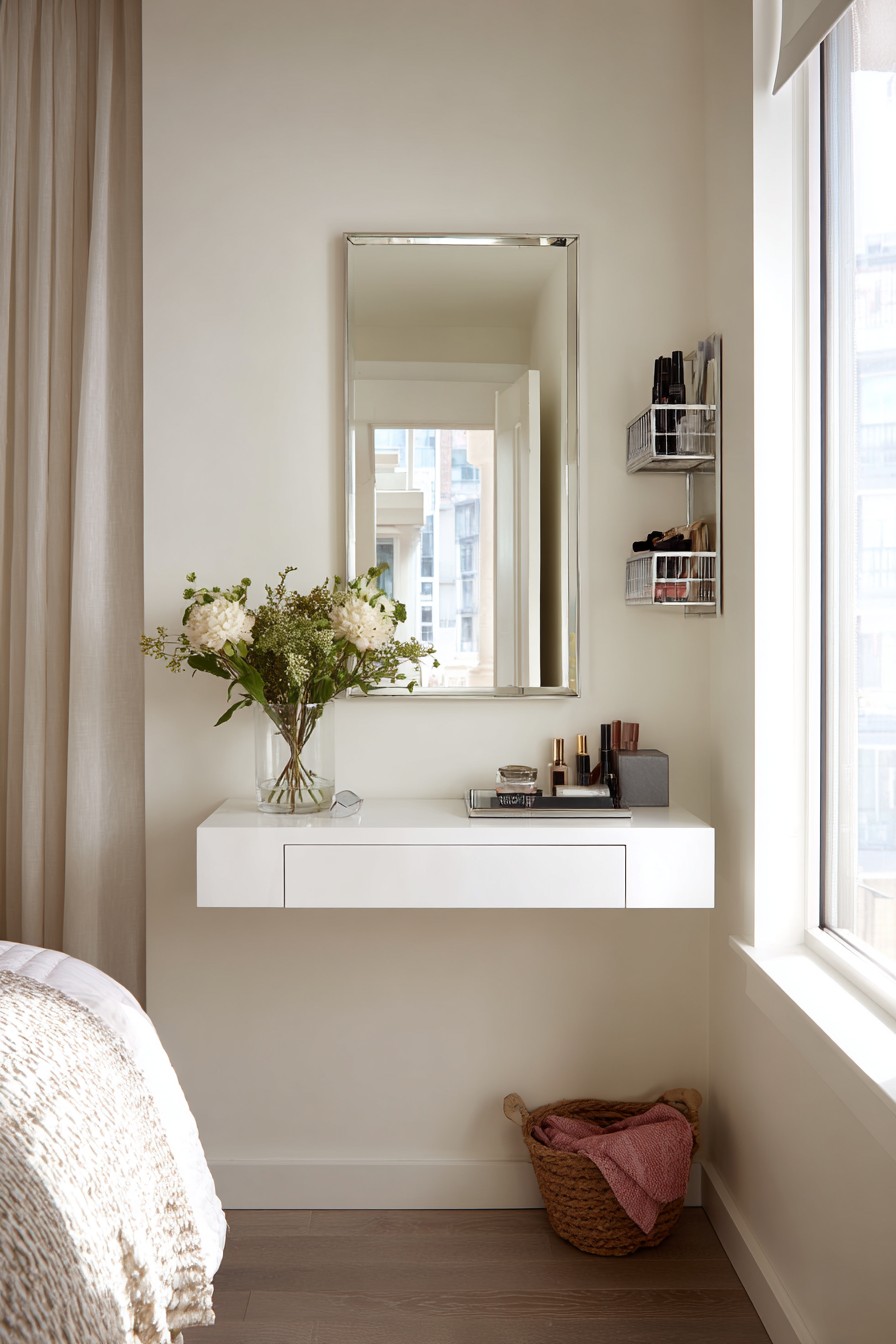 12-inch deep narrow vanity with wall organizers