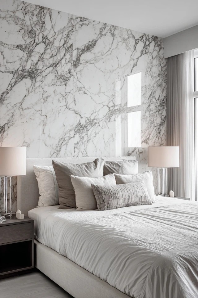 White marble with grey veining as architectural focal