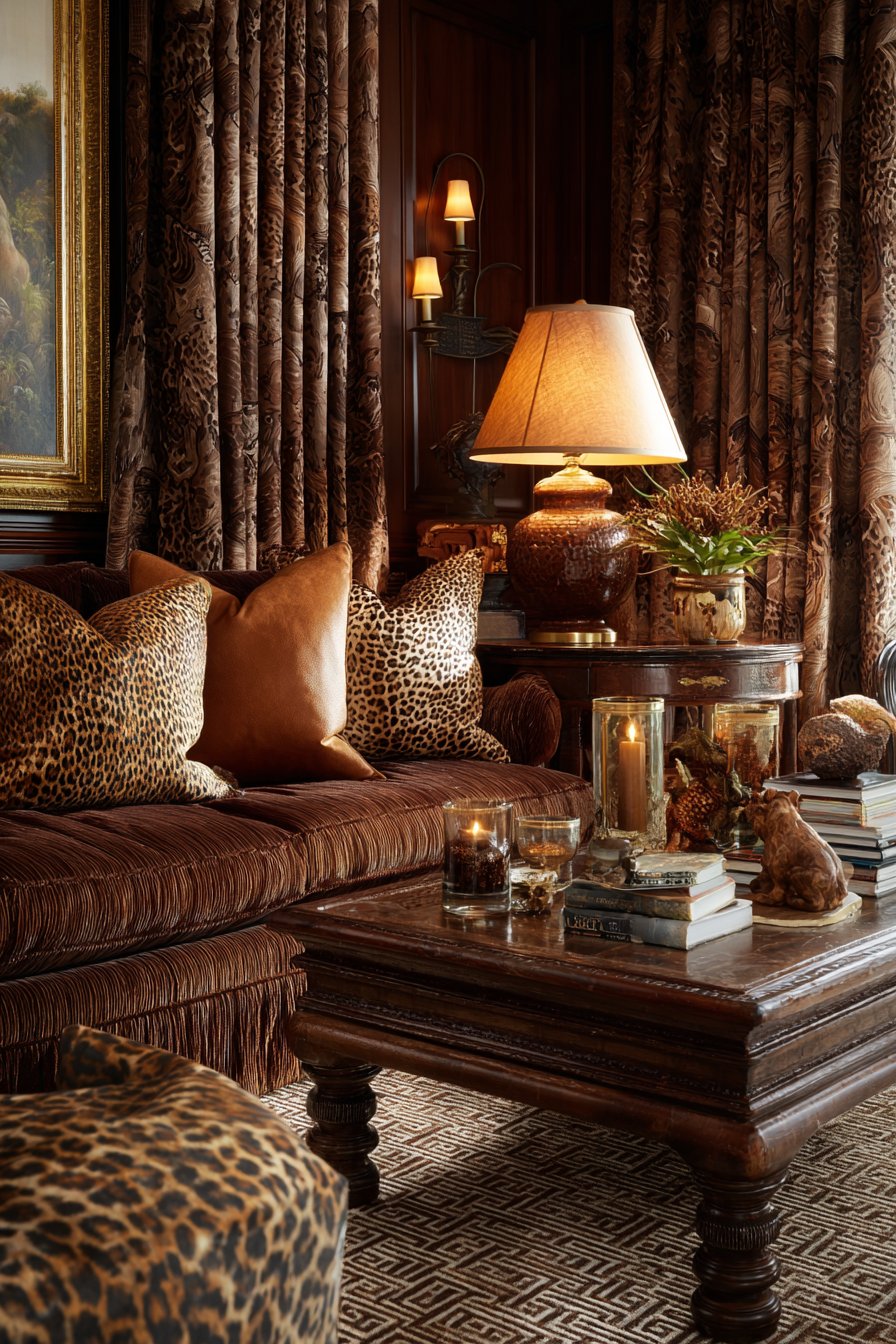 Multiple brown patterns with leopard and paisley