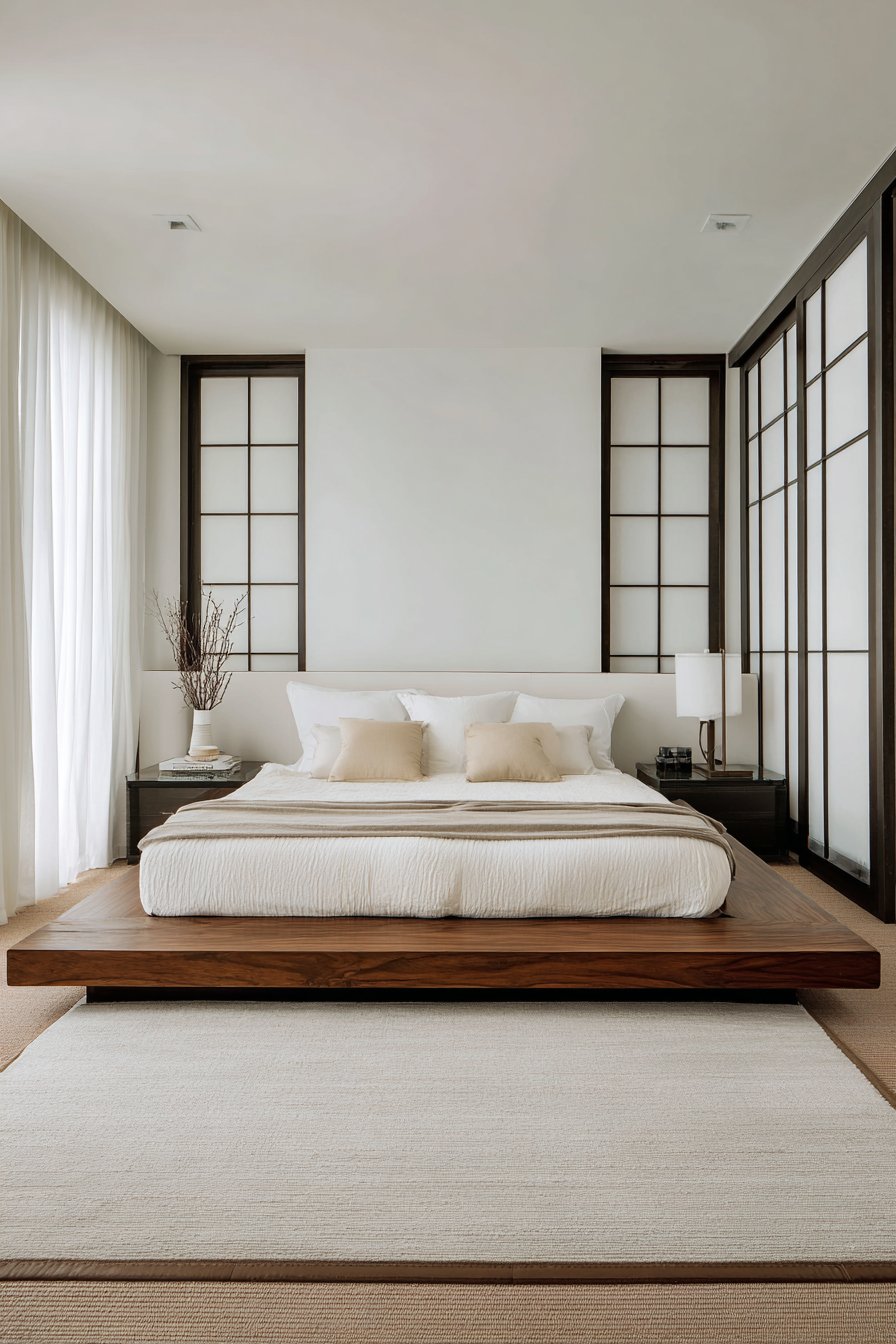 Low platform bed with rice paper screens