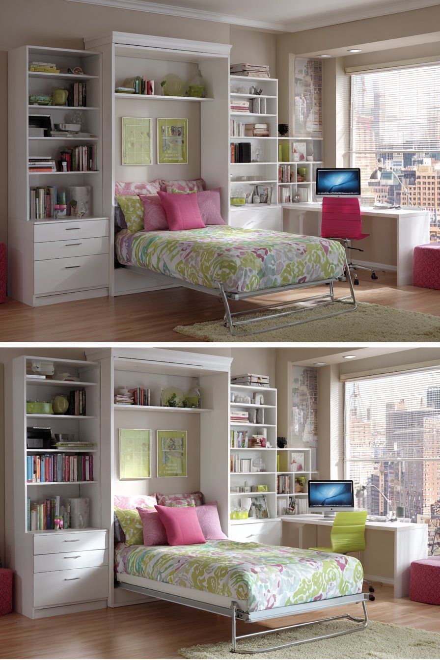 Wall bed system with desk and storage