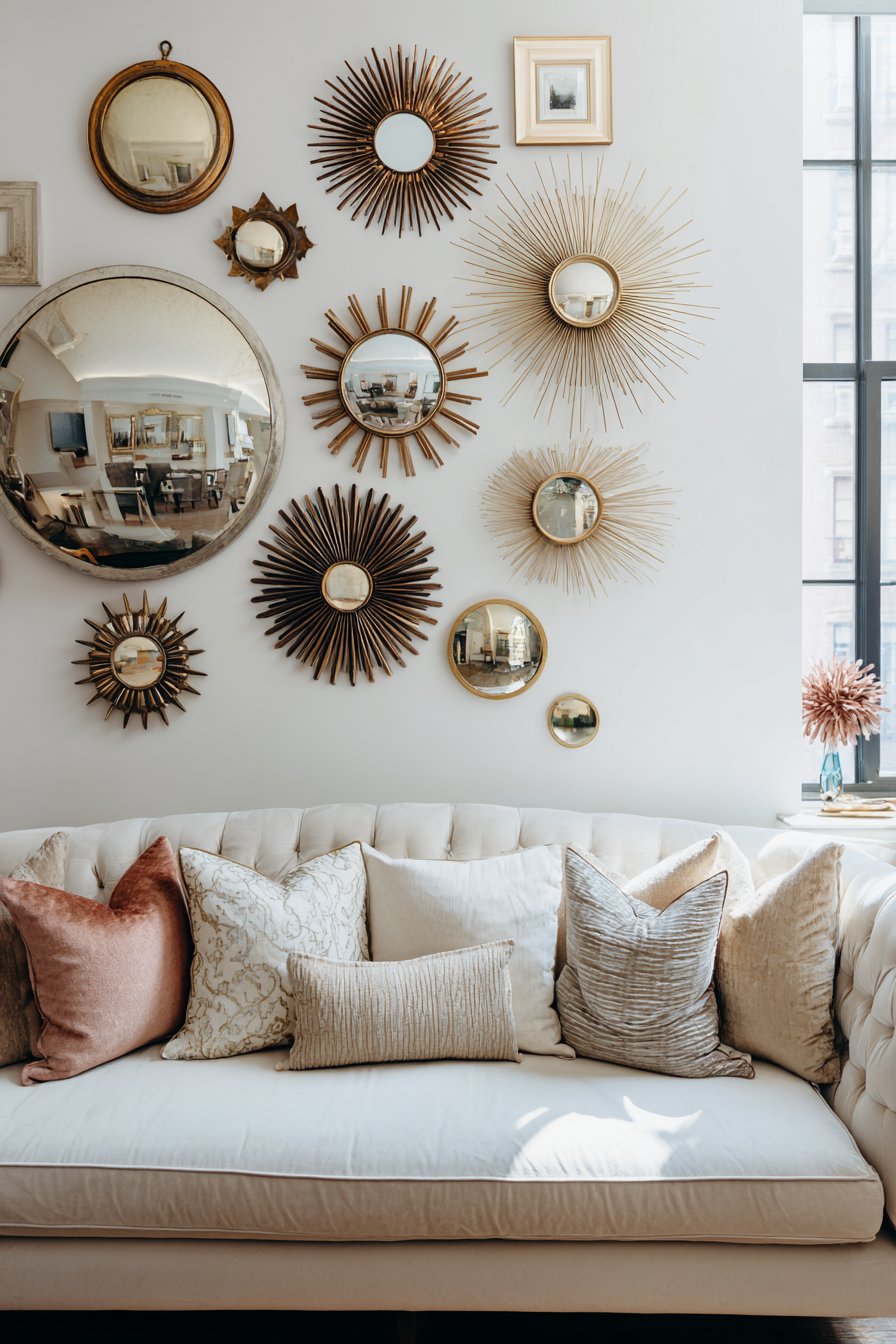 Gallery of circular mirrors in gold brass and bronze