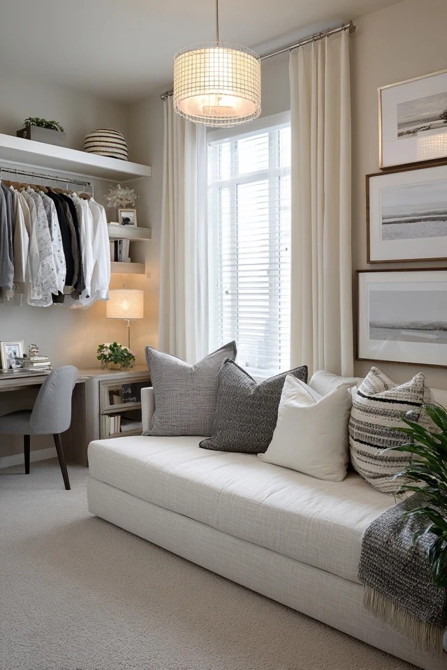 Daybed styled as sofa with fold-down desk