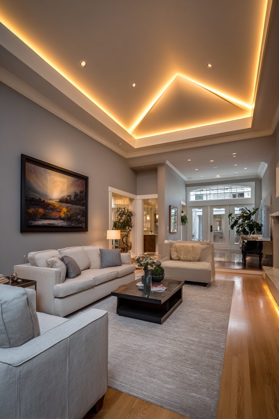 LED cove lighting in recessed ceiling tray