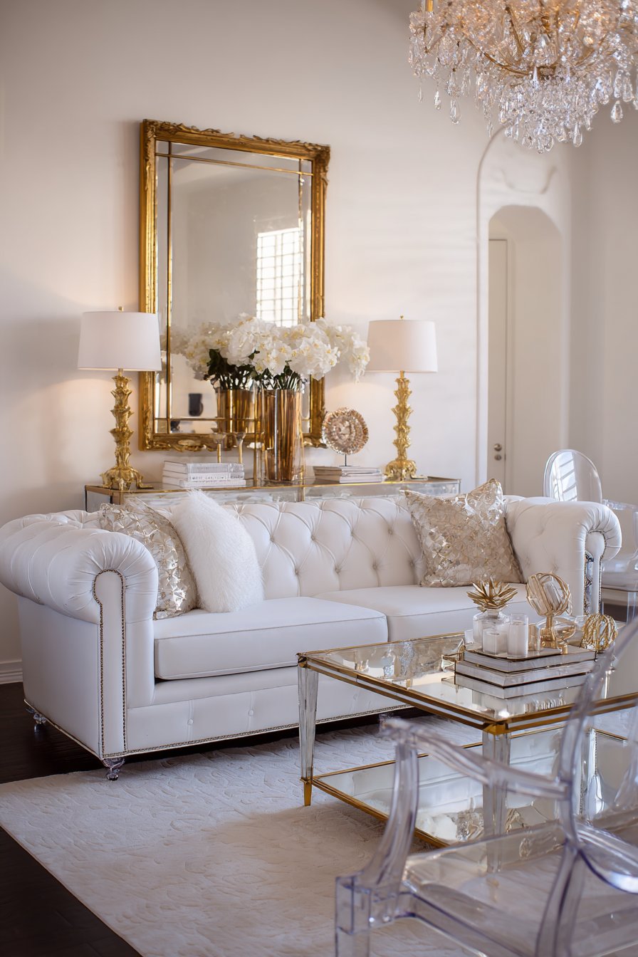 Burgundy Chesterfield sofa with mahogany bookcases