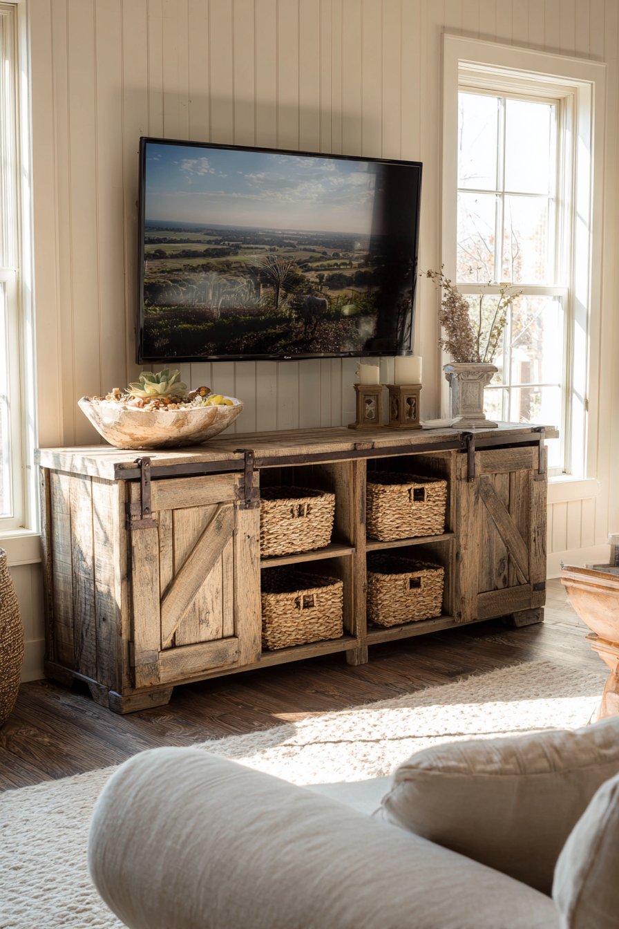 Reclaimed barn wood stand with wrought iron hardware