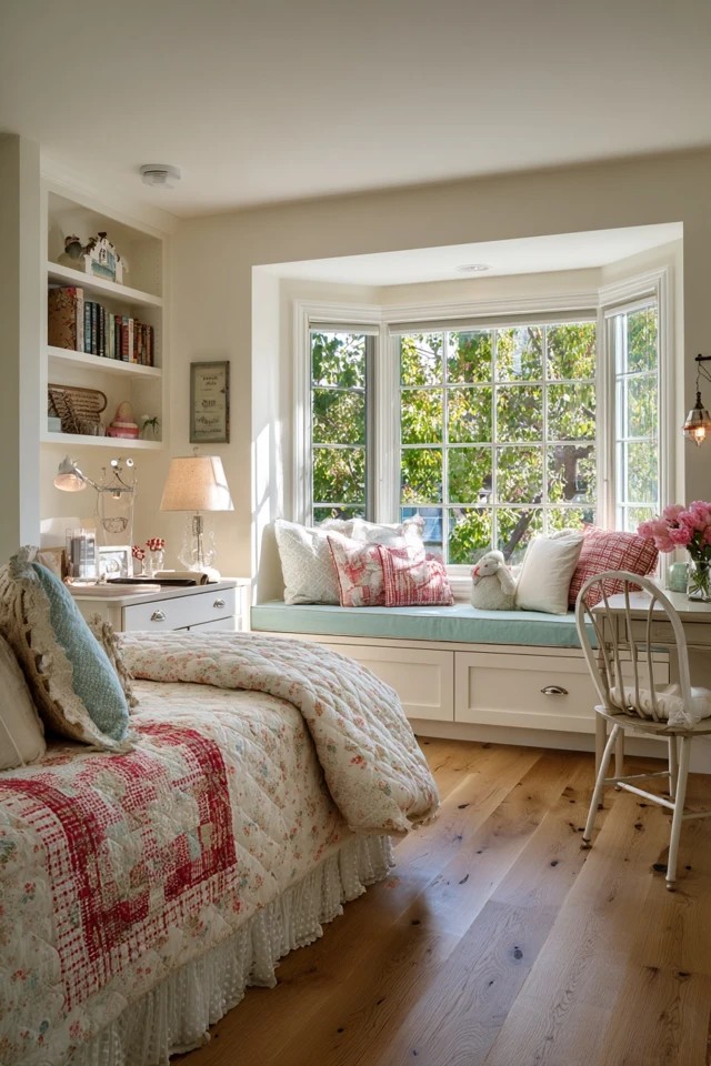Bay window bench with cushions and storage underneath