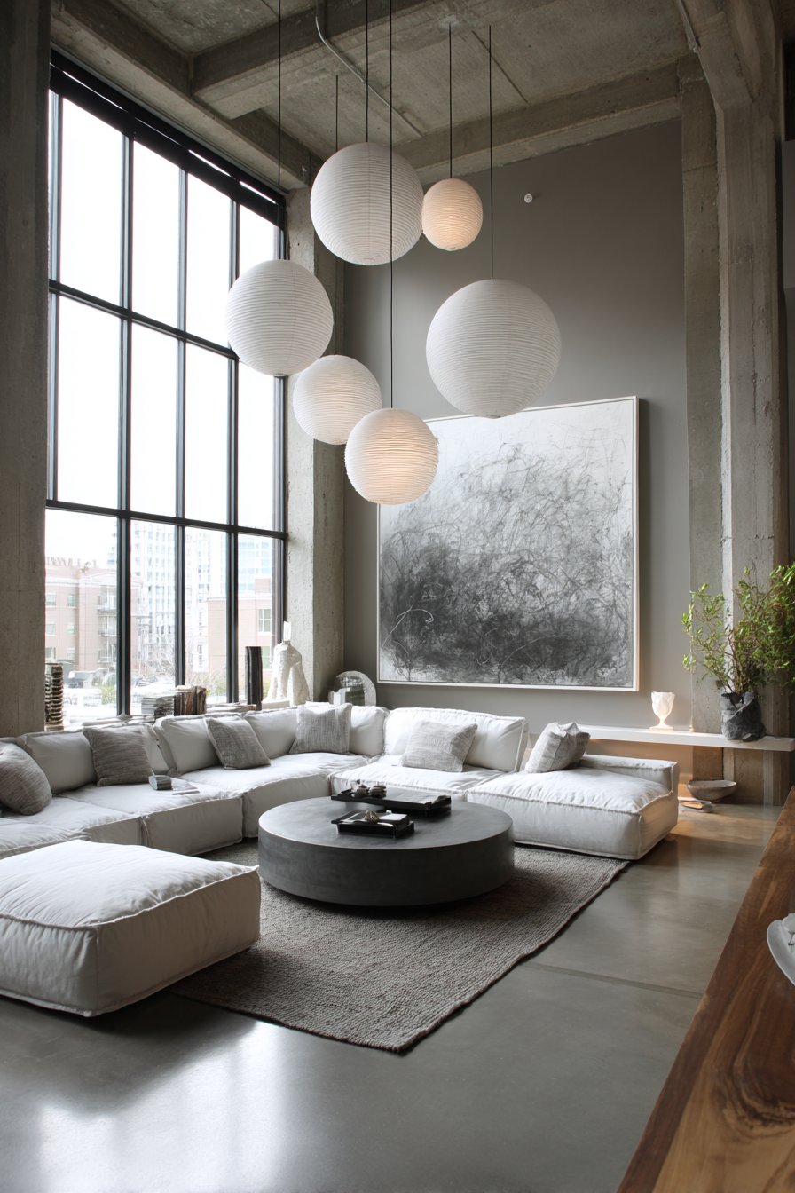 Loft space with 14-foot ceilings and floating seating