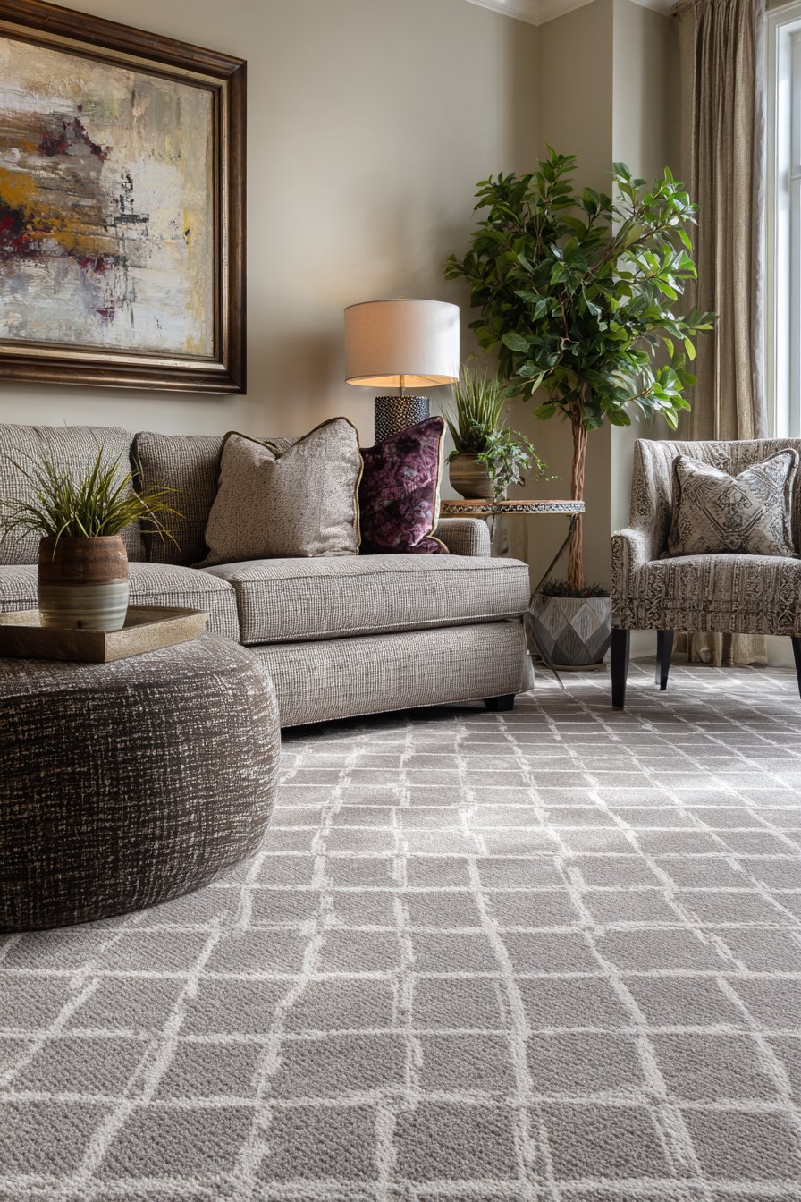Subtle geometric pattern carpet in neutral tones