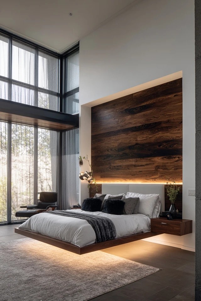 Wall-mounted bed with strip lighting beneath
