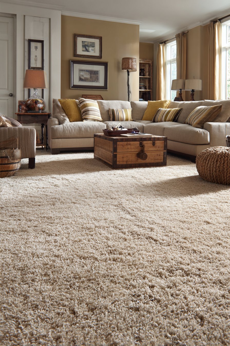 Twisted fiber frieze carpet in warm tan