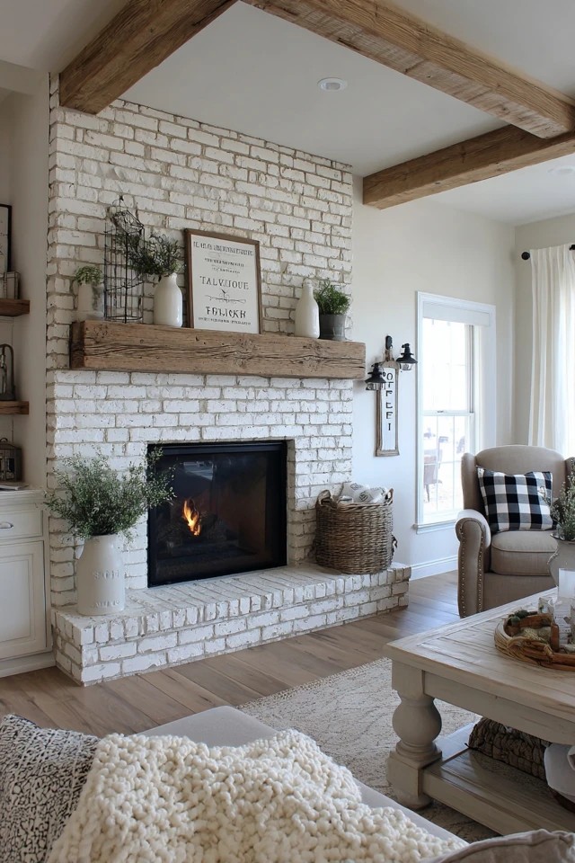 Chippy painted furniture with vintage quilts