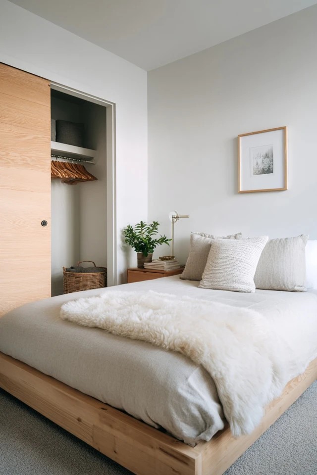 Light oak furniture with white walls and minimal decor