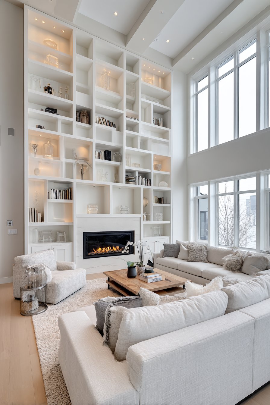 20-foot built-in shelving wall