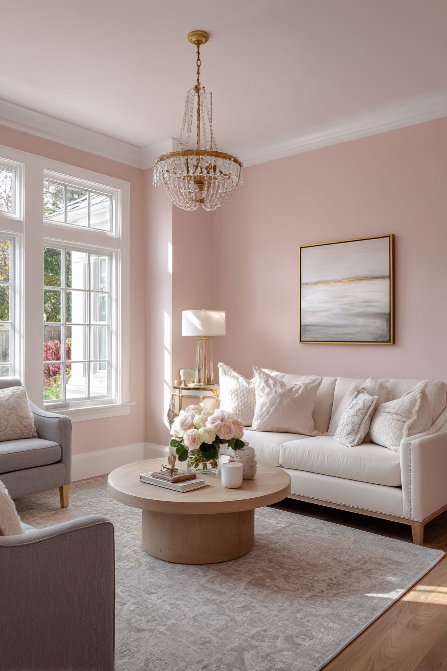 Blush pink living room walls
