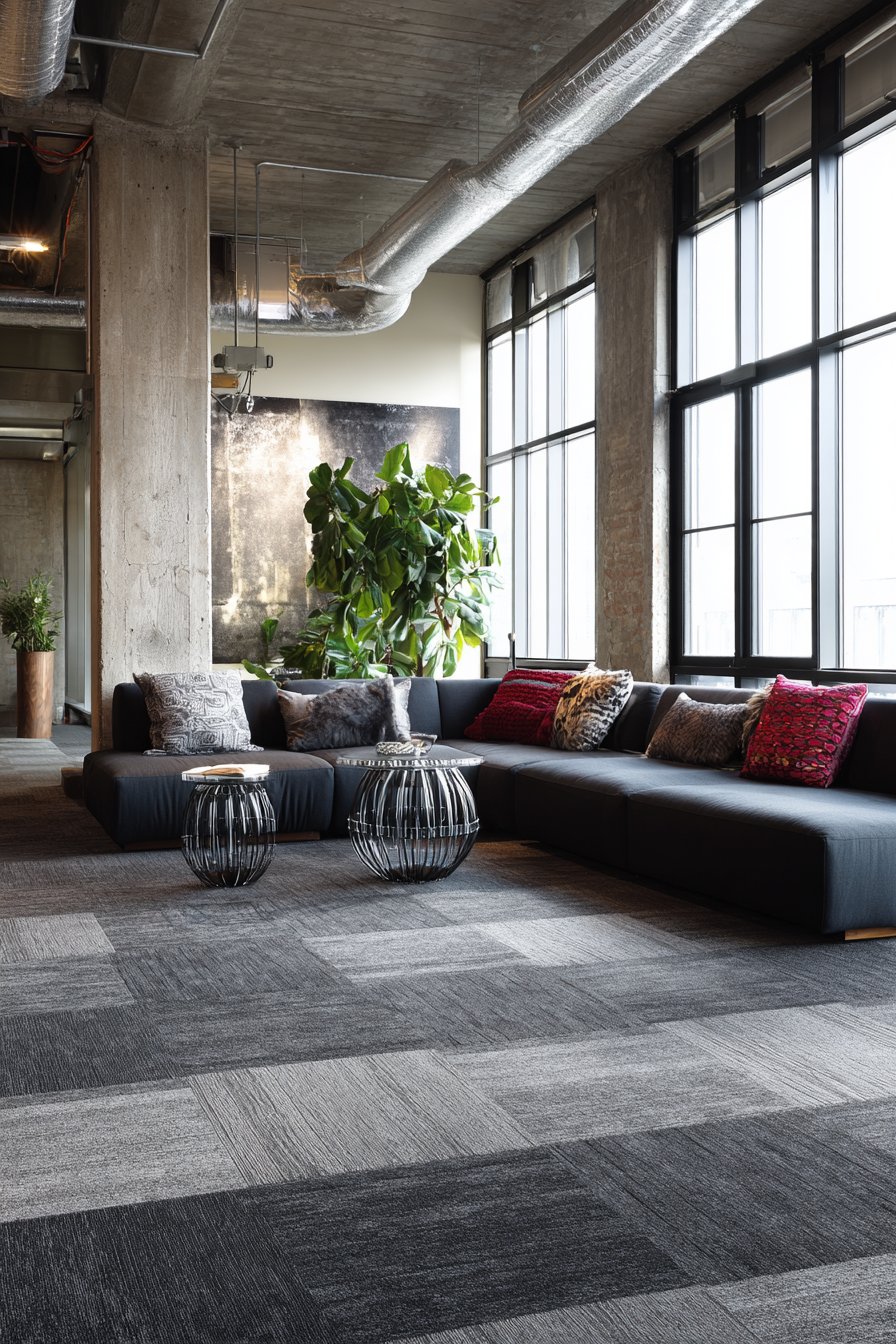 24-inch square carpet tiles in charcoal grey