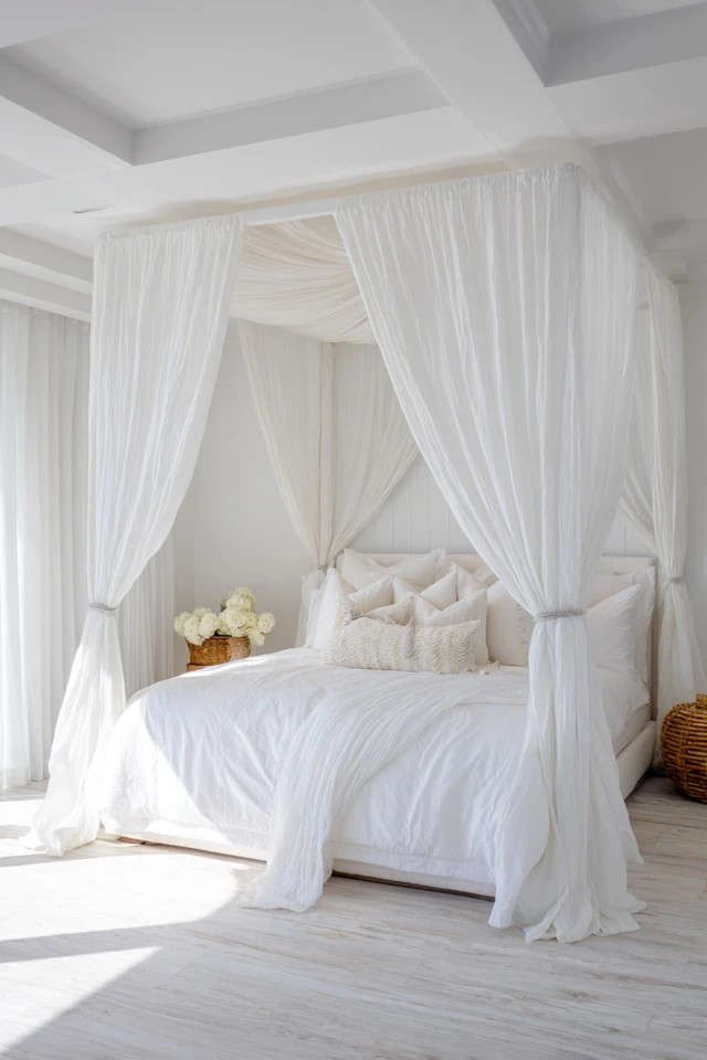 Floor-to-ceiling white shaker cabinets with crystal knobs