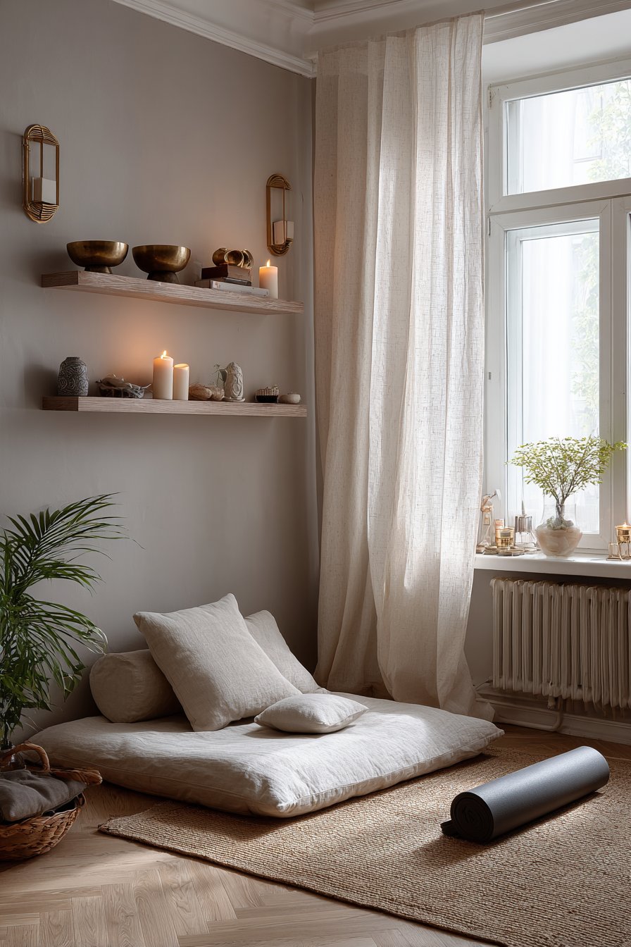 Meditation cushion in peaceful corner
