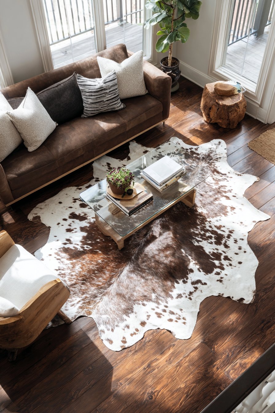 Brown and white cowhide with authentic markings