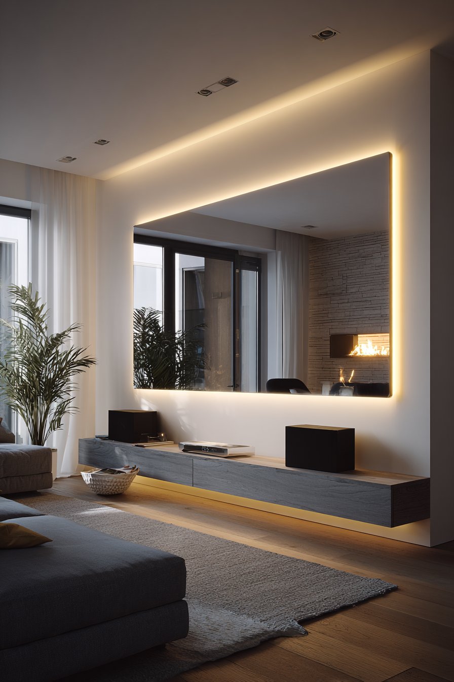 Black rectangular mirror with LED backlighting