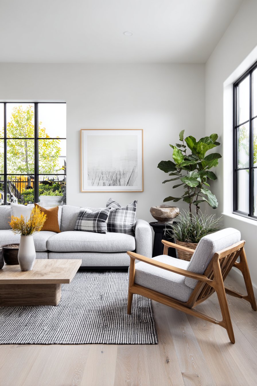 450-square-foot minimalist living room with intentional space