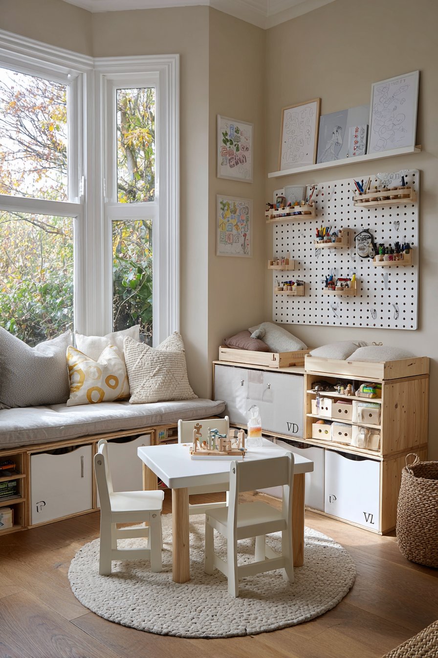 Kids corner with toy storage and play mat