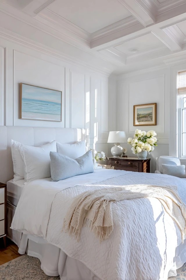 White walls with light oak bed frame and nightstands