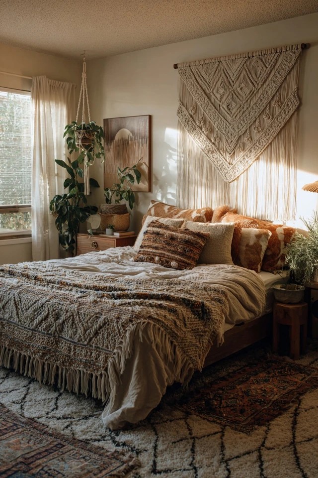 Large handwoven macramé with intricate knotwork and fringe